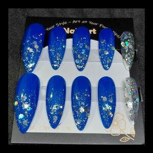 🔴SALE SET🔴Handmade Gel Blue and Silver Glitter Press-On Nails